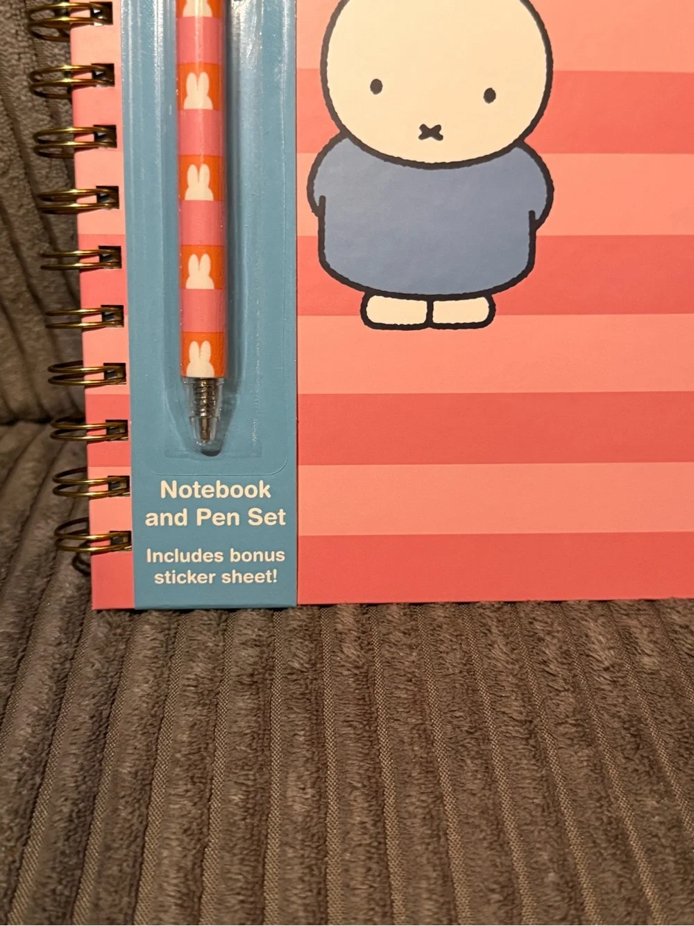 miffy Coral Striped Notebook & Pen Set with Blue Outfit